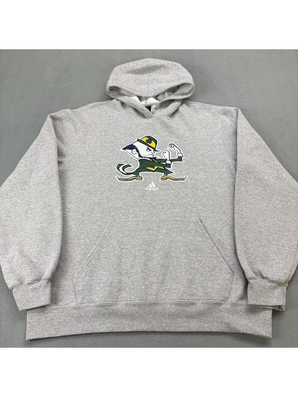 Adidas University Of Notre Dame Fighting Irish Hoodie Size Large Gray